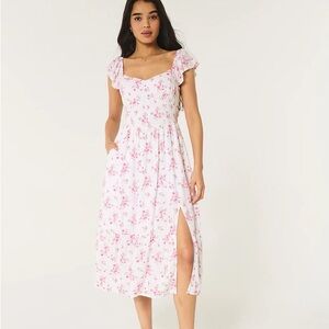 Hollister midi floral milkmaid dress v waist lace up back cottagecore trad cute